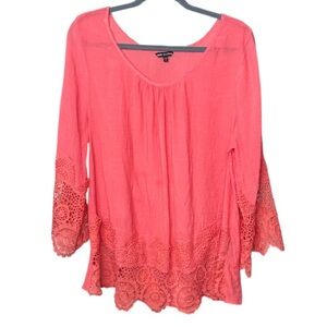 🌹Unique Spectrum - Coral Lace Trimmed  Women's Blouse - Size 2X
